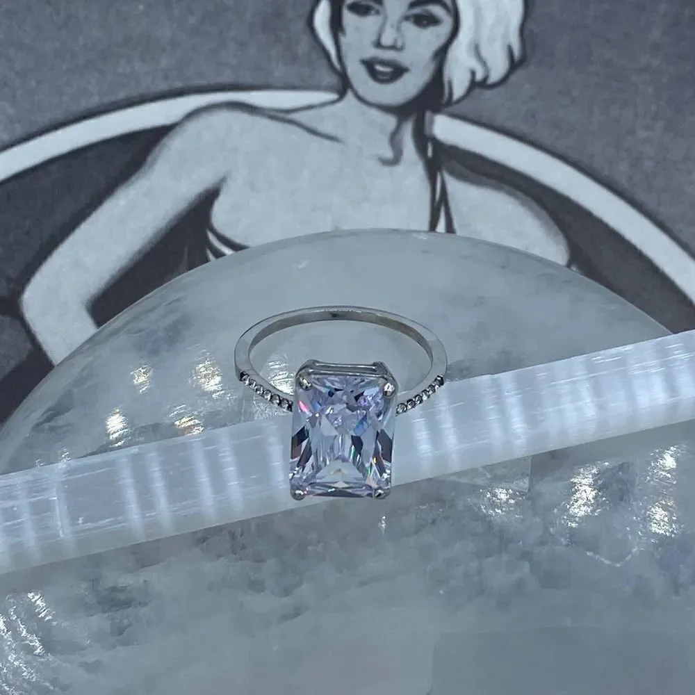 Stainless Steel High Polished Clear CZ Ring Sizes 6-10